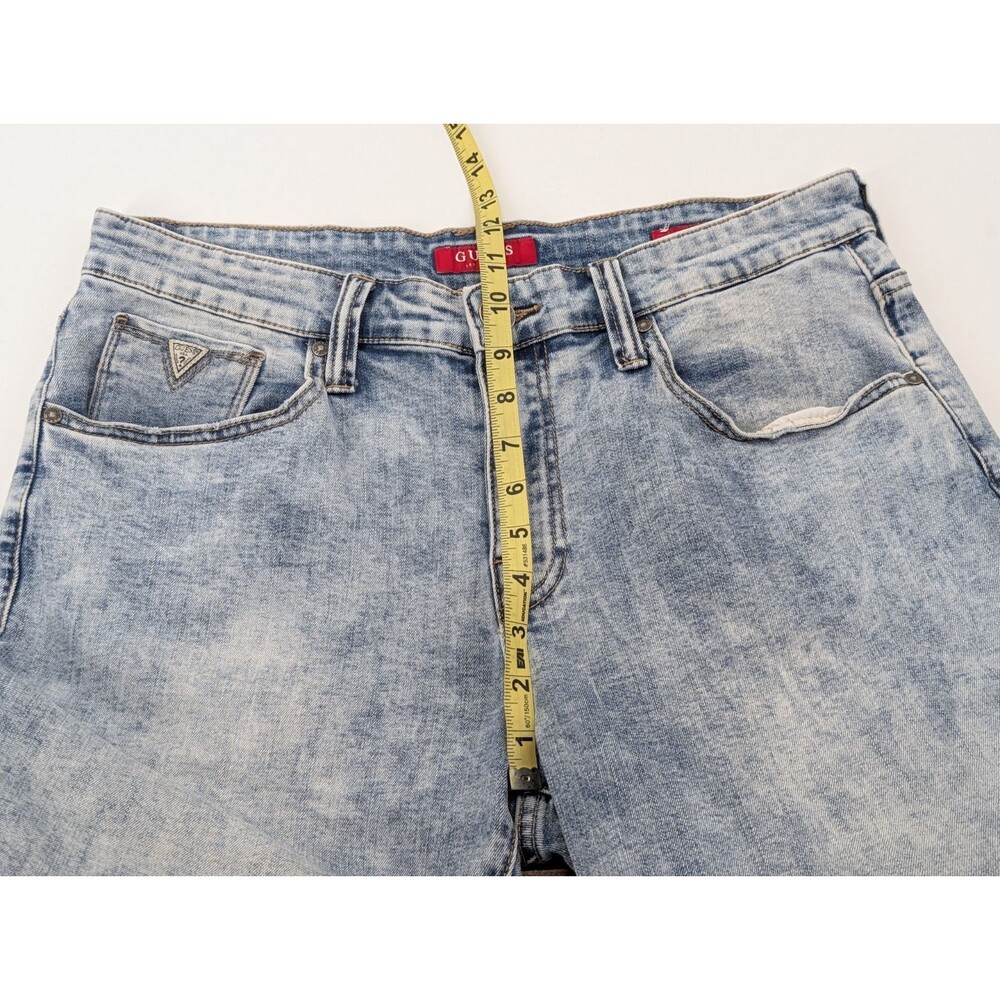 Guess Jeans Mens Light Blue Acid Wash Mid Rise Slim Tapered Jeans 34"x31" - Picture 10 of 14